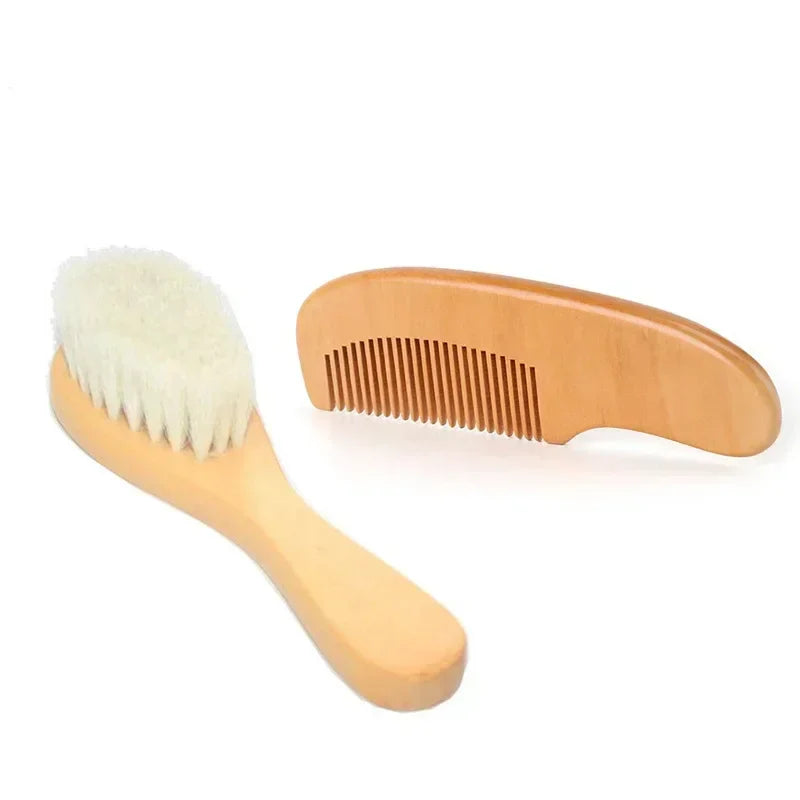 Ergonomic wooden comb for toddlers featuring soft wool bristles, perfect for daily hair care