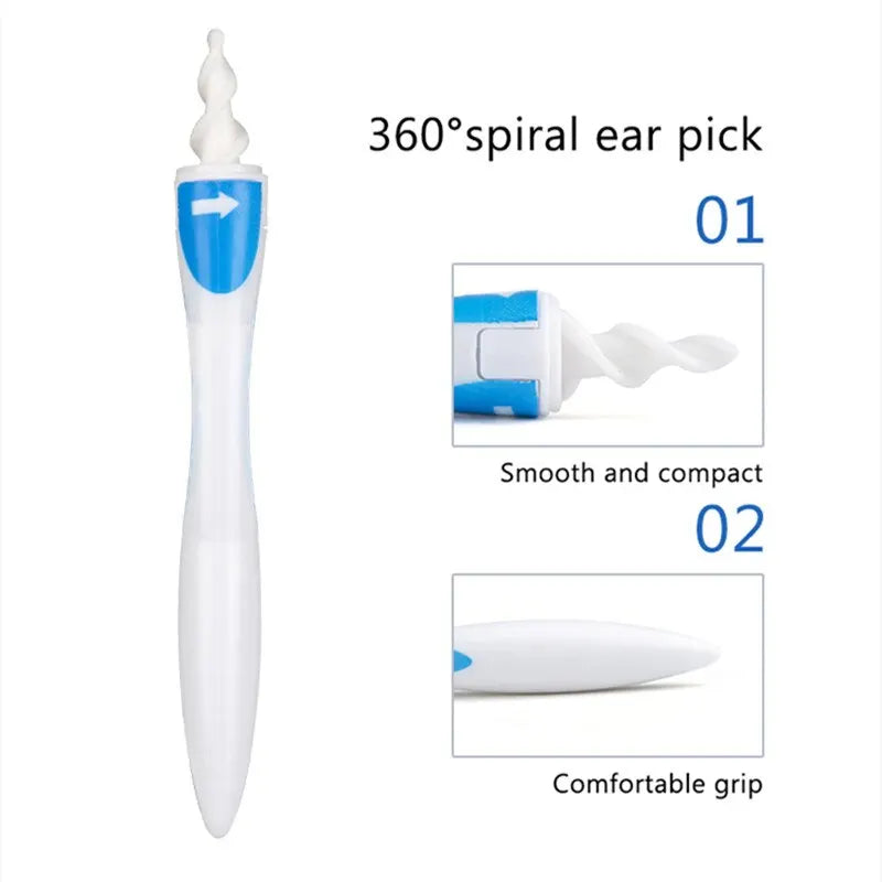 Soft-tipped spiral ear cleaner, emphasizing safety for sensitive baby canals