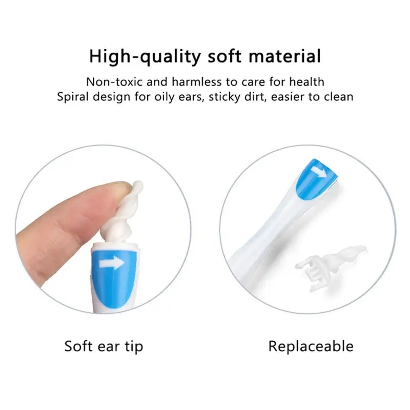 Packaging for Gentle Spiral Earwax Remover, highlighting soft tips for babies