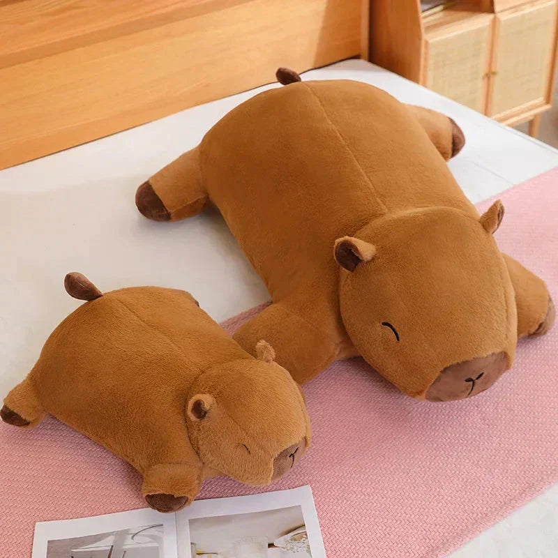 Friendly giant capybara plush, an adorable soft toy & cuddle pillow for stress relief.