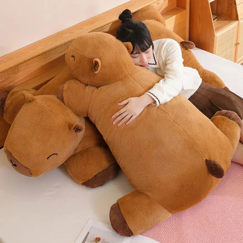 Huggable giant capybara, soft animal toy & stress relief pillow. Perfect gift for kids.