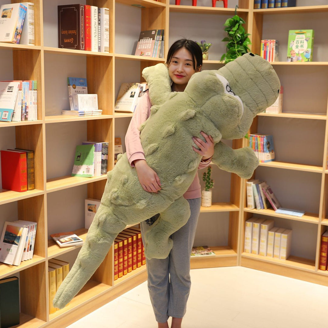 Giant crocodile plush pillow, soft & cuddly. Ideal hypoallergenic stuffed animal support pillow for kids & adults.