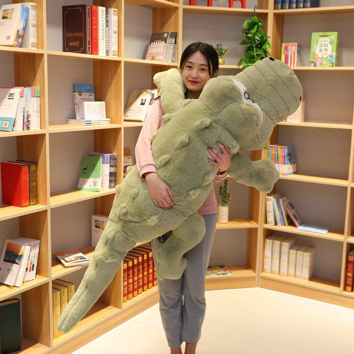 Giant crocodile plush pillow, soft & cuddly. Ideal hypoallergenic stuffed animal support pillow for kids & adults.