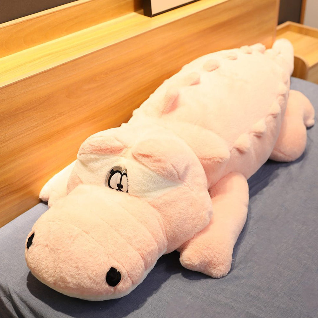 Cuddly giant crocodile plush. This soft stuffed animal makes an excellent hypoallergenic support pillow & kids gift.