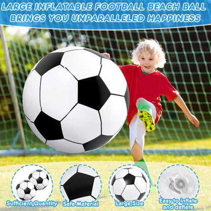 Colorful giant inflatable soccer ball floating in a swimming pool, ready for games