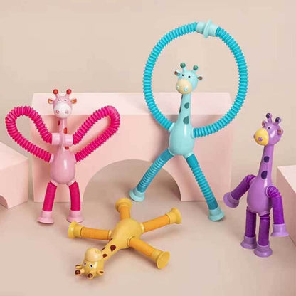 Child playing with a giraffe extendable fidget tube, promoting focus and stress relief.