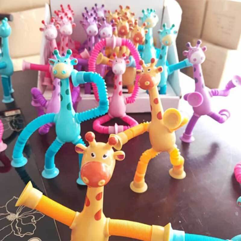 Assortment of animal extendable fidget tubes, ideal for party favors and sensory play.