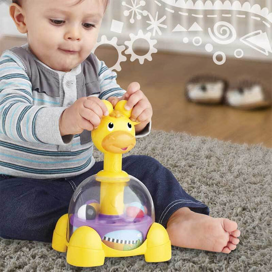 Giraffe popping & spinning activity toy for babies, stimulating sensory play and development