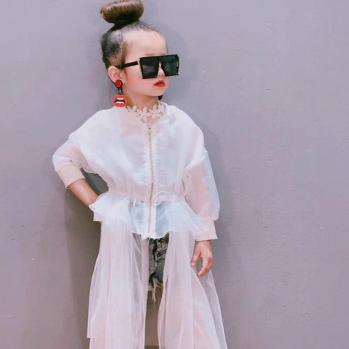 Trendy girls' mesh jacket, lightweight zipper coat for layered clothing and spring outfits.