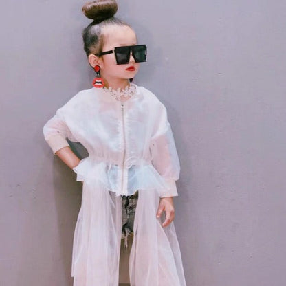 Trendy girls' mesh jacket, lightweight zipper coat for layered clothing and spring outfits.