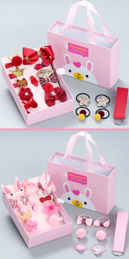 Toddler girl princess headwear, 18-piece set including various flower and bow hair accessories