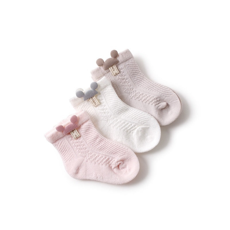 Infant girls' 3-pack mesh bow ankle socks, soft & comfortable cotton blend for delicate feet