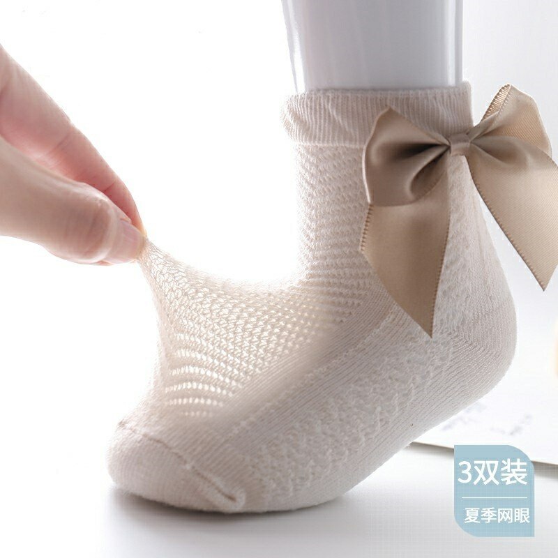 Soft baby girls' mesh ankle socks, 3-pack with charming bows, ideal for spring and summer