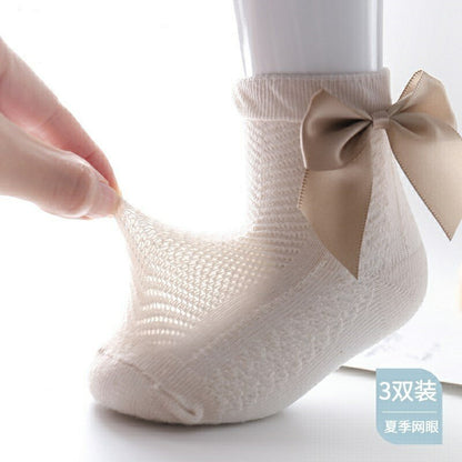 Soft baby girls' mesh ankle socks, 3-pack with charming bows, ideal for spring and summer