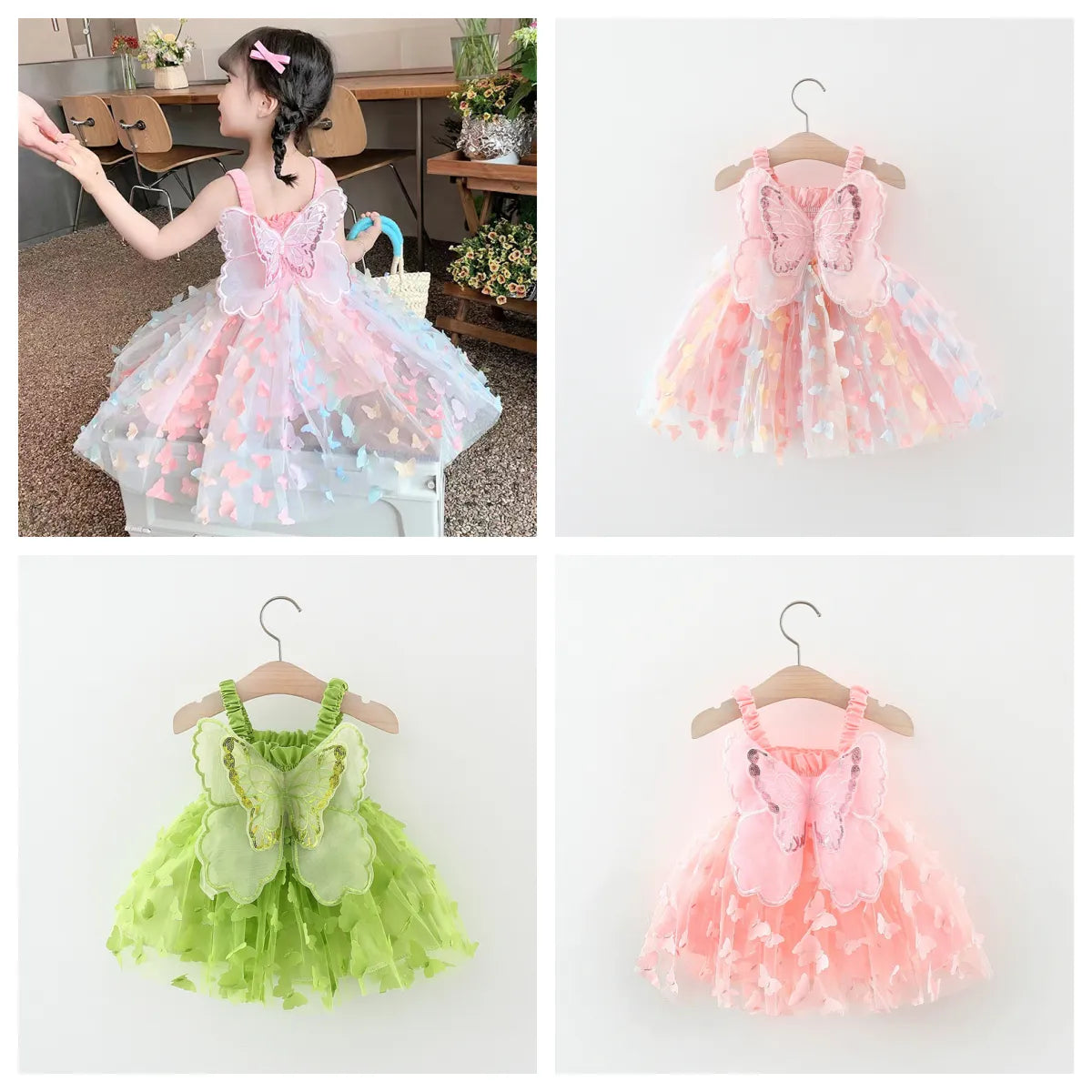 Girls' 3D butterfly princess summer dress, sleeveless, A-line, toddler party dress