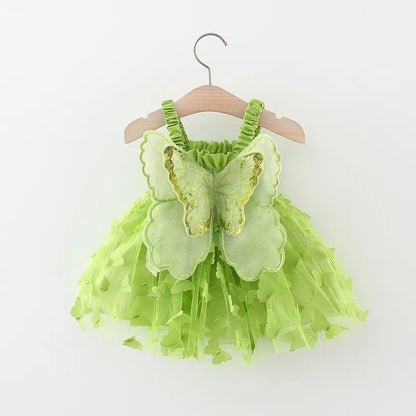 Toddler girl in a sleeveless 3D butterfly princess summer dress made of cotton blend