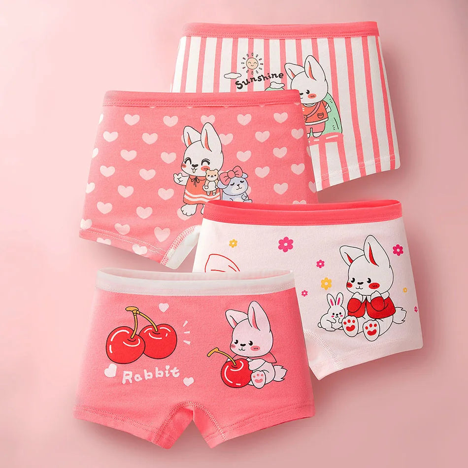 Girls' 4-pack cartoon cotton underwear set, playful designs for toddlers