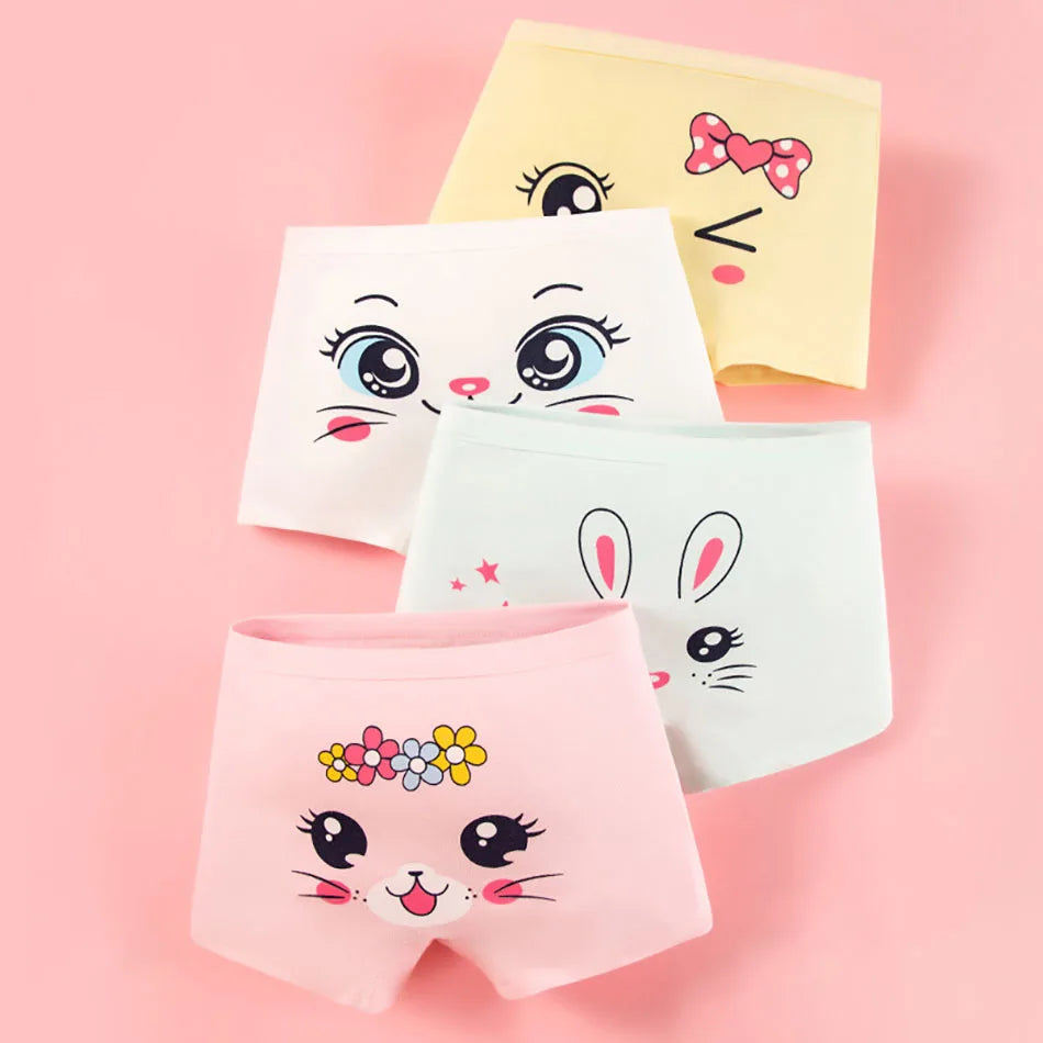 Cartoon character girls' cotton underwear, 4-pack for comfortable wear
