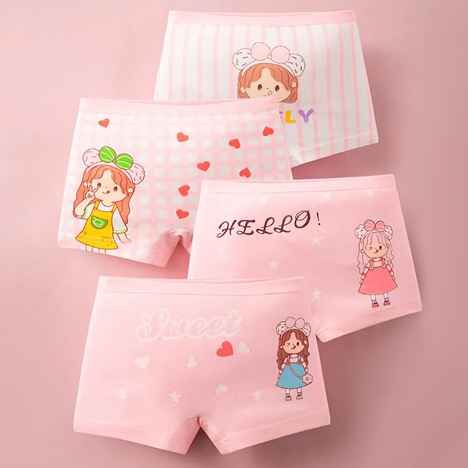 Comfortable girls' toddler underwear, 4-pack of cotton cartoon boyshorts