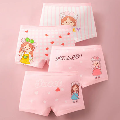 Comfortable girls' toddler underwear, 4-pack of cotton cartoon boyshorts