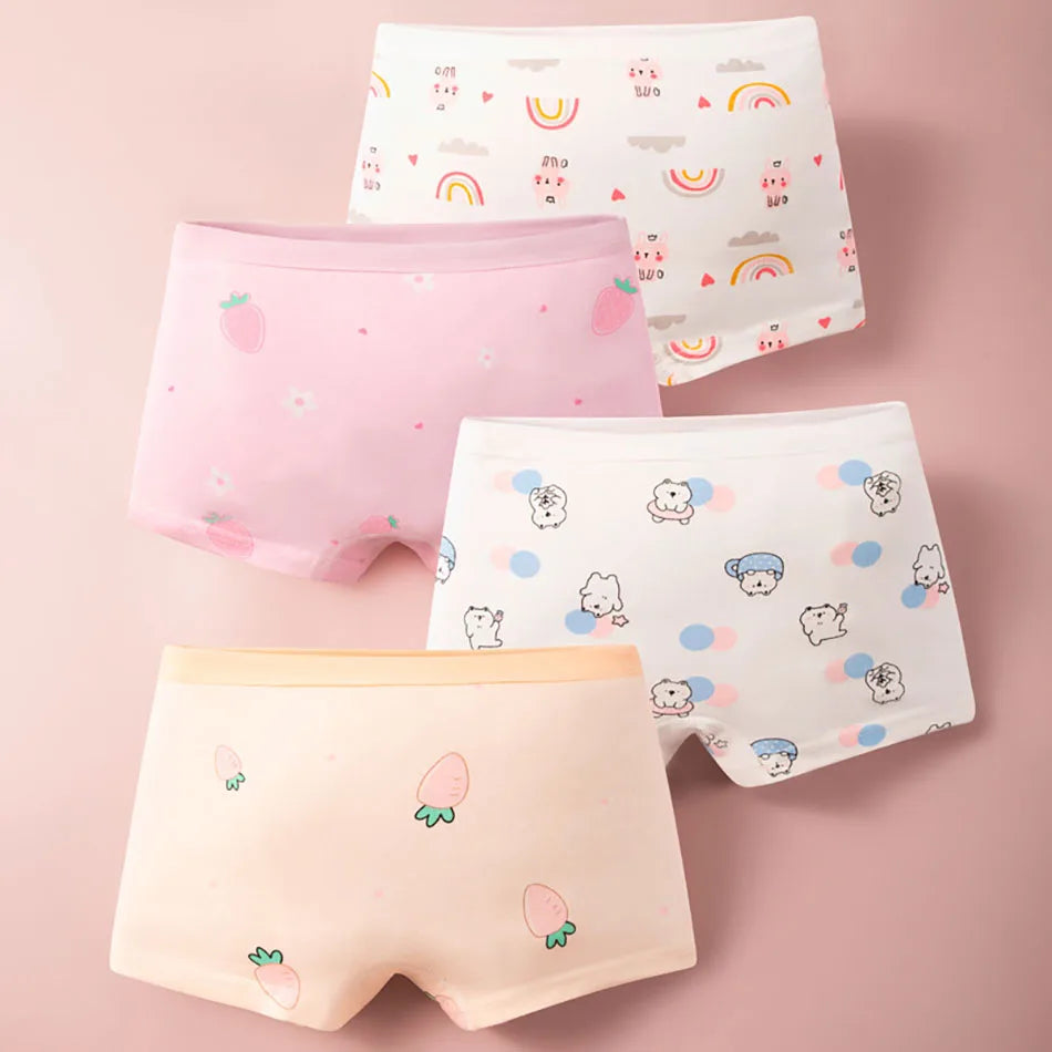 Cartoon printed cotton underwear for girls, essential kids panties multipack