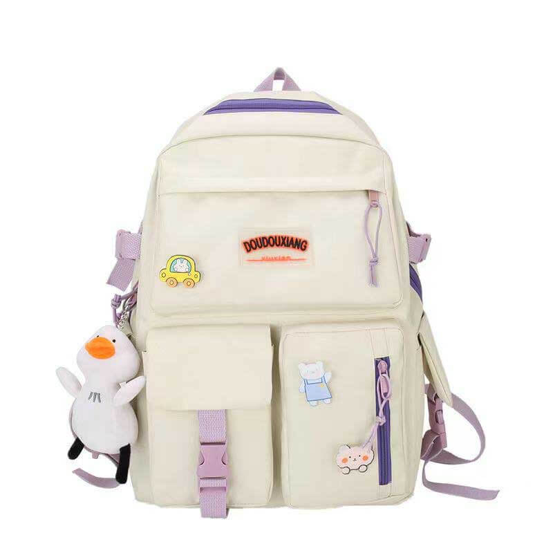 Cute girls' school backpack set, 4 pieces, including a durable nylon backpack, tote bag, messenger bag, and pencil case.