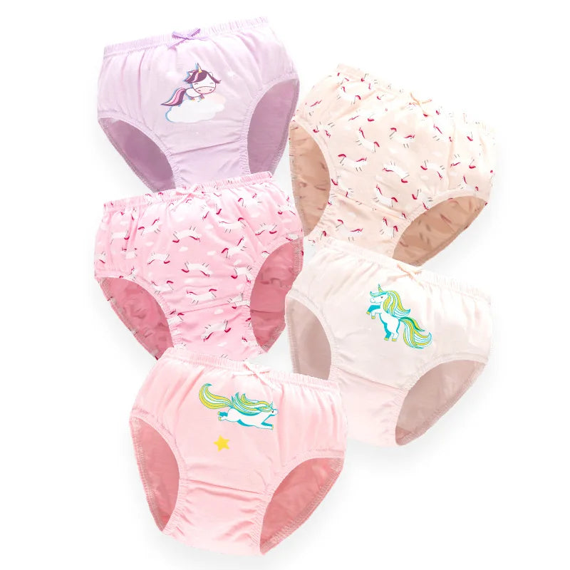 Set of five girls' cotton briefs, vibrant animal prints enhance childrens clothing