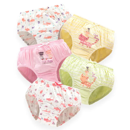 Assorted 5-pack girls' cotton underwear, comfortable and breathable cartoon briefs