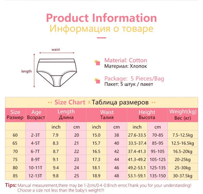 Soft breathable girls' cotton panties, 5-pack cartoon animal briefs