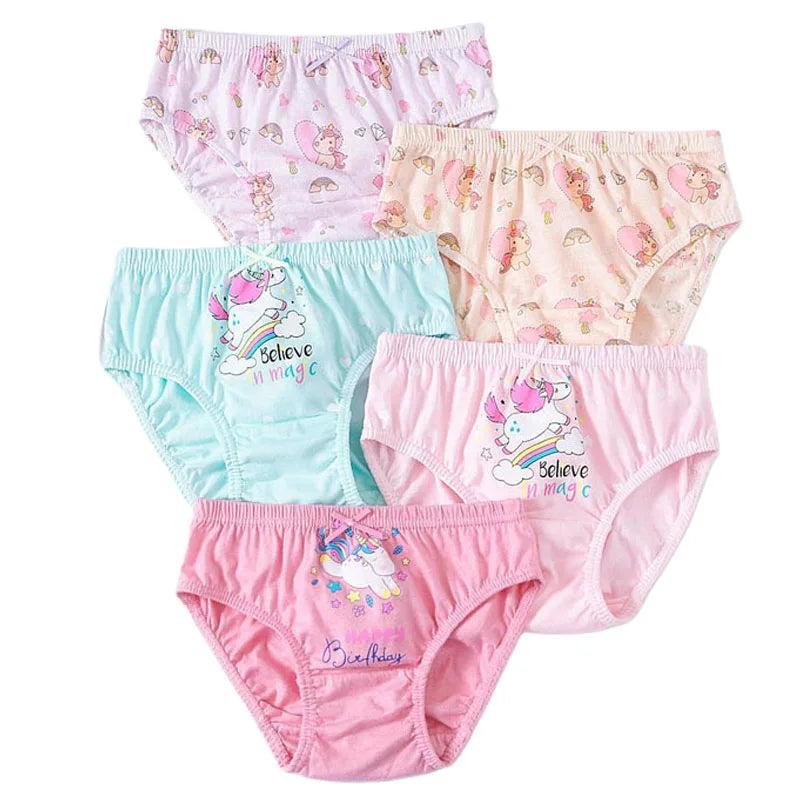Girls' apparel: 5-pack cotton unicorn and animal print underwear for comfort