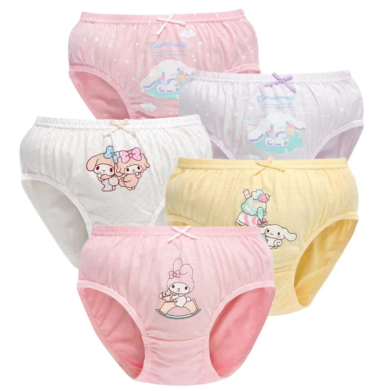 Colorful 5-pack girls' cotton underwear, breathable briefs with fun cartoon patterns