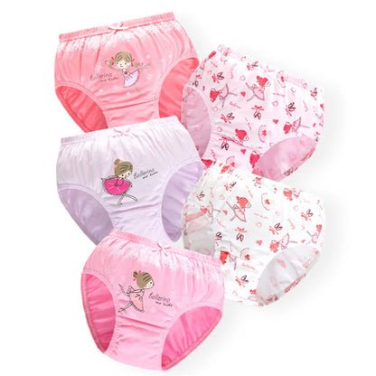 Girls' comfortable cotton panties, 5-pack, featuring adorable animal character prints