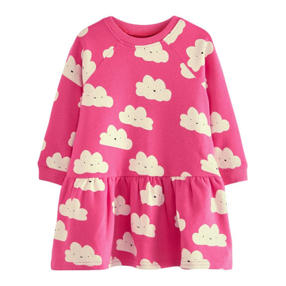 Versatile girls' equestrian print long sleeve dress. Casual, comfy cotton for toddlers' spring or fall outfits.