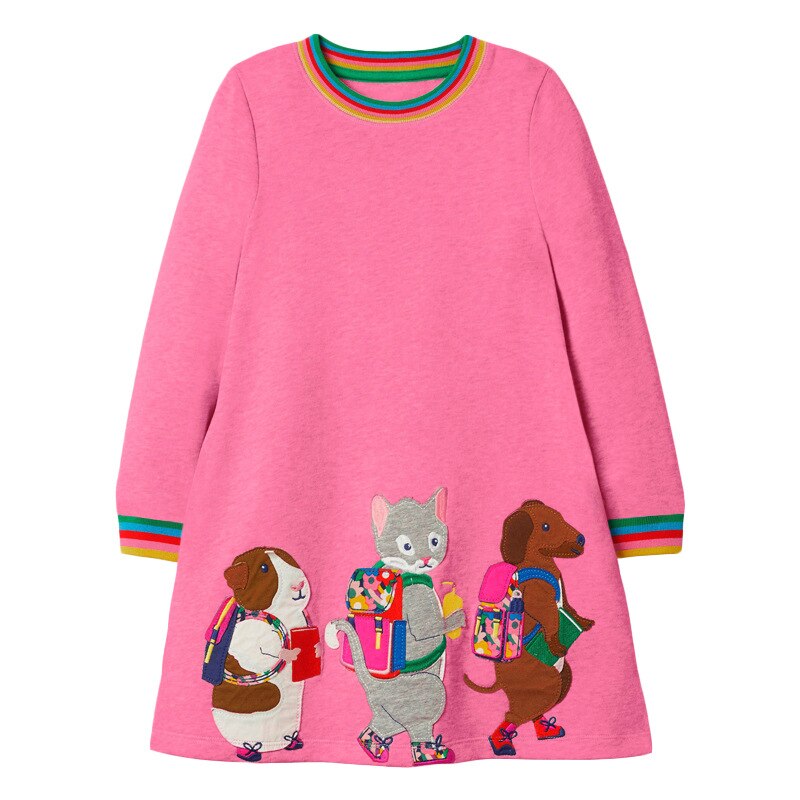 Fall/Spring girls' long sleeve cotton dress with equestrian print. Casual & comfy O-neck style for kids' fashion.