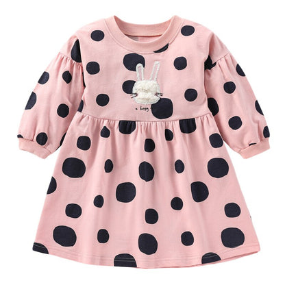 Playful girls' equestrian print long sleeve cotton dress. Comfy casual wear for active toddlers & kids, versatile.