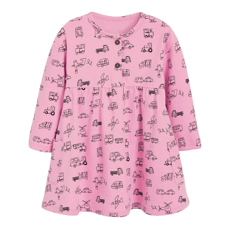 Adorable & comfy girls' long sleeve dress. Equestrian print, soft cotton for toddler girls' fall & spring fashion.