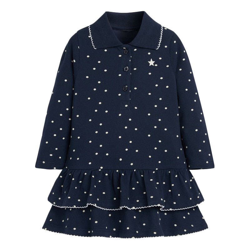 Vibrant equestrian print long sleeve dress for girls. Soft cotton, comfy for active toddlers & kids.