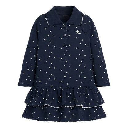 Vibrant equestrian print long sleeve dress for girls. Soft cotton, comfy for active toddlers & kids.