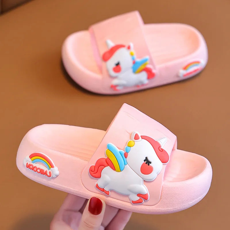 Toddler summer slippers, anti-slip sole, for girls, unicorn design.