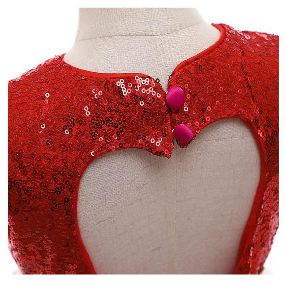 Sparkling girls' star sequin princess dress, backless cut. Adorable party dress for kids, special occasion wear.