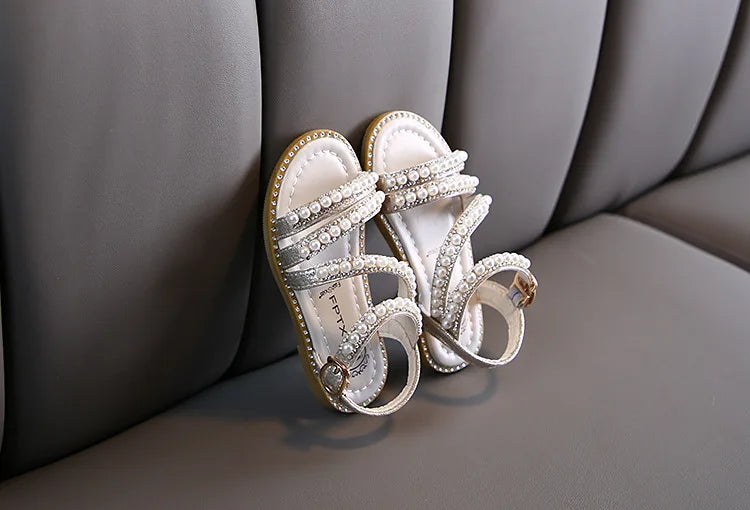 Girls' comfortable summer sandals with glittering rhinestones and secure straps
