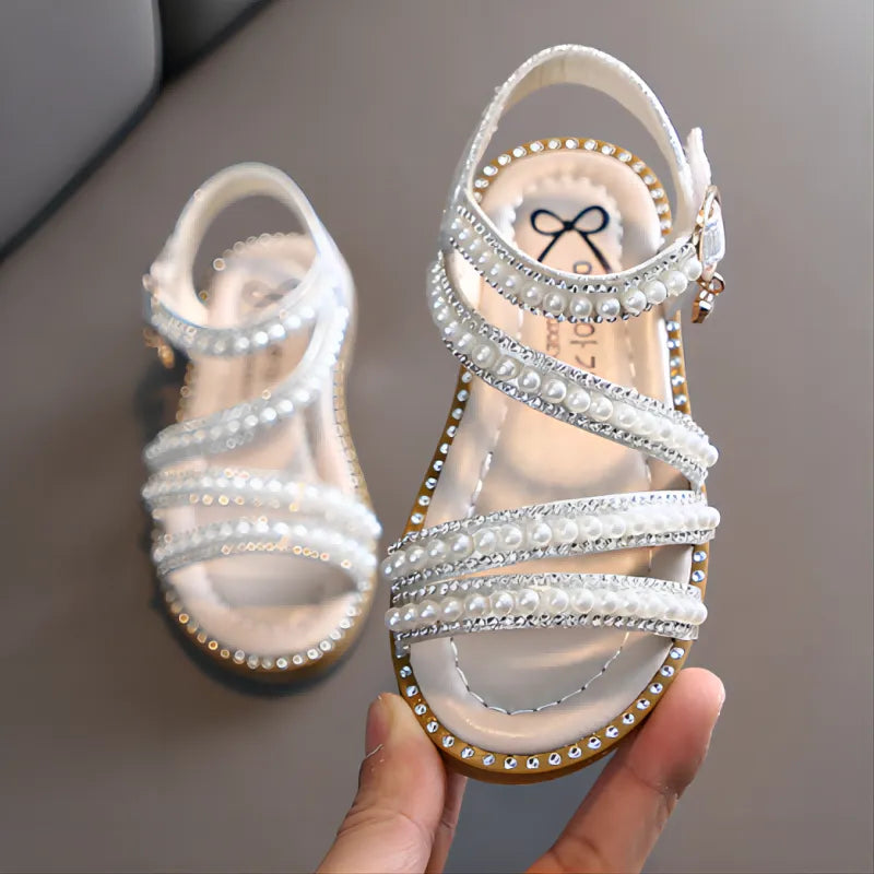 Kids' summer sandals for girls, silver bling rhinestones & flower design