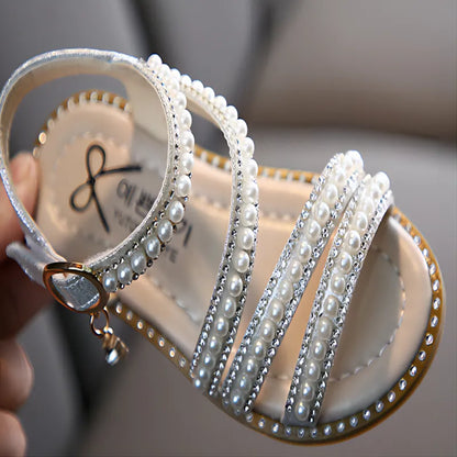 Comfortable girls' princess sandals with sparkly rhinestones and secure hook loop