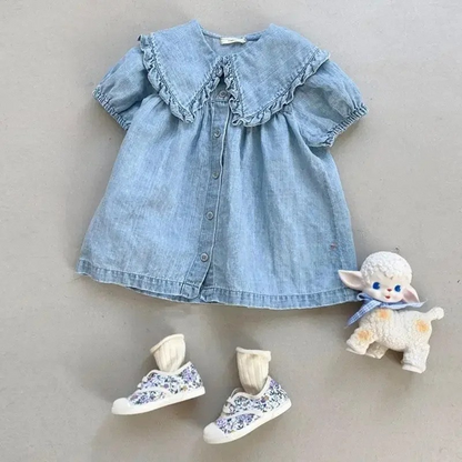 Girls' Bluebell Ruffle Summer Dress in cotton, short sleeve, perfect for playtime fashion