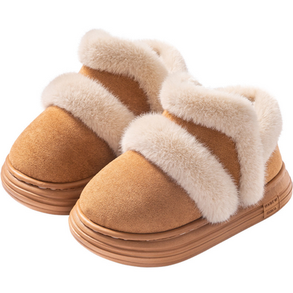 Girls' brown cozy winter ankle boots with plush lining, perfect for warm kids footwear.