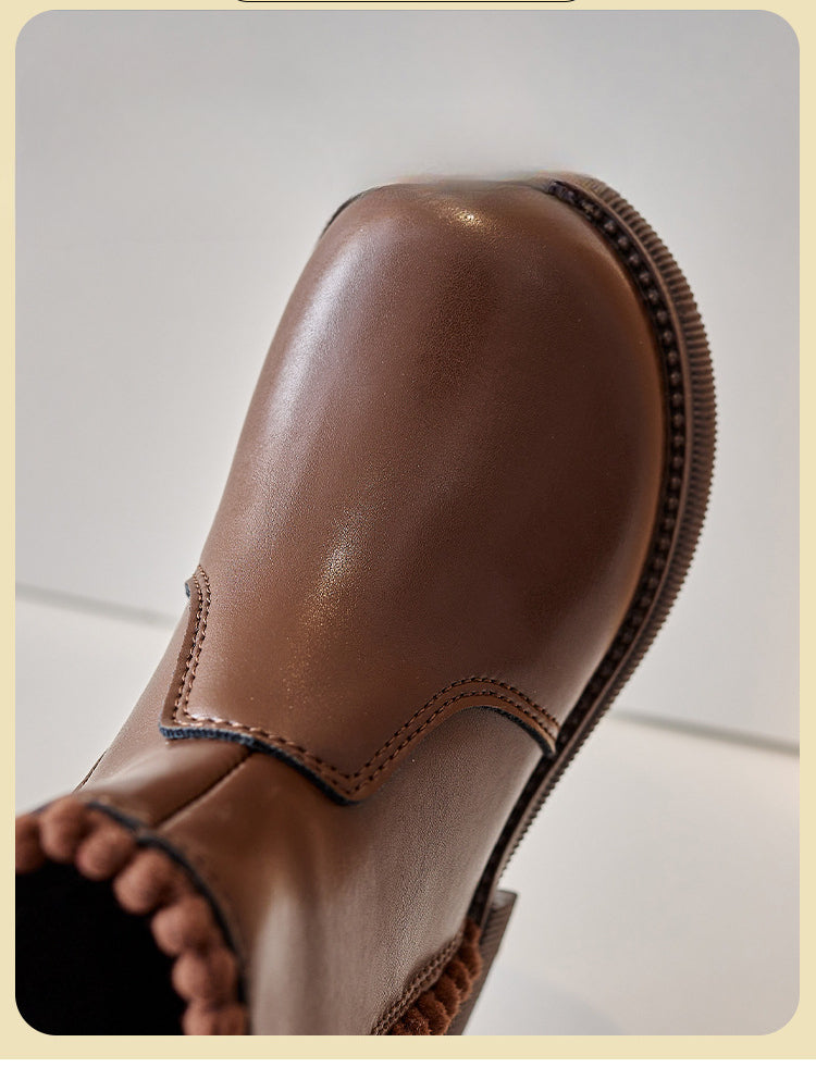 Faux leather ankle boots for children, brown, with zipper for easy wear, durable kids' shoes.