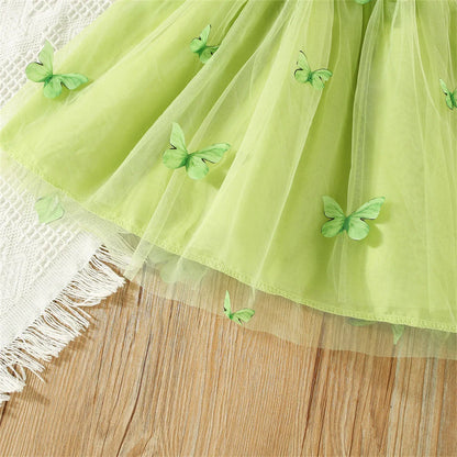 Sleeveless pink butterfly mesh party dress for kids, stylish and fun
