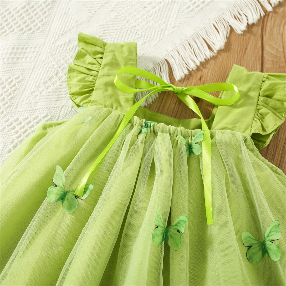 Girls' summer fashion: charming butterfly mesh dress with sweet bow detail