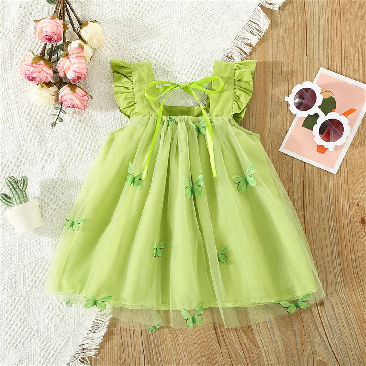 Sweet Beauty Collection girls' sleeveless butterfly mesh dress, A-line