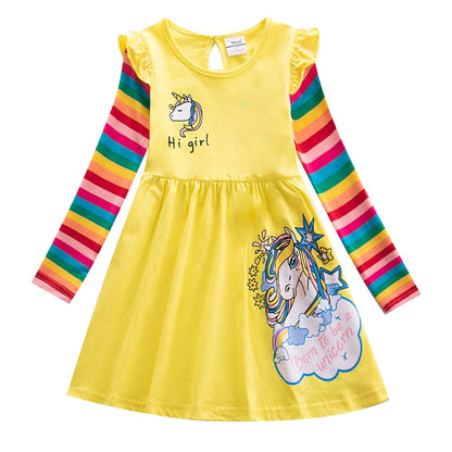 Bright and colorful Girls' Butterfly & Stripes Long Sleeve Knit Dress, a fun addition to kids' wardrobe